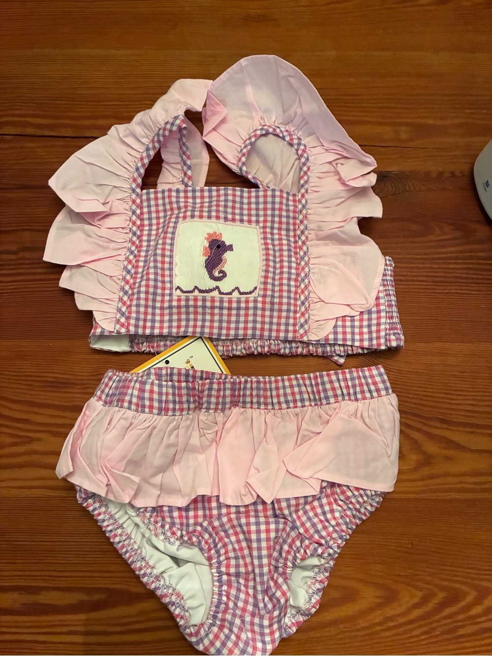 Girls Pink and Purple Knit Dress with Smocked Detail